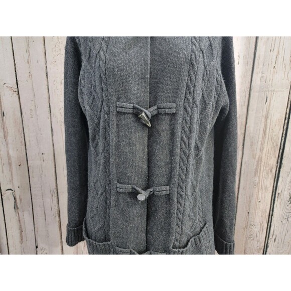 RALPH LAUREN Women's Medium Toggle Closure Hooded‎ Merino Cardigan Sweater EUC - Picture 4 of 13